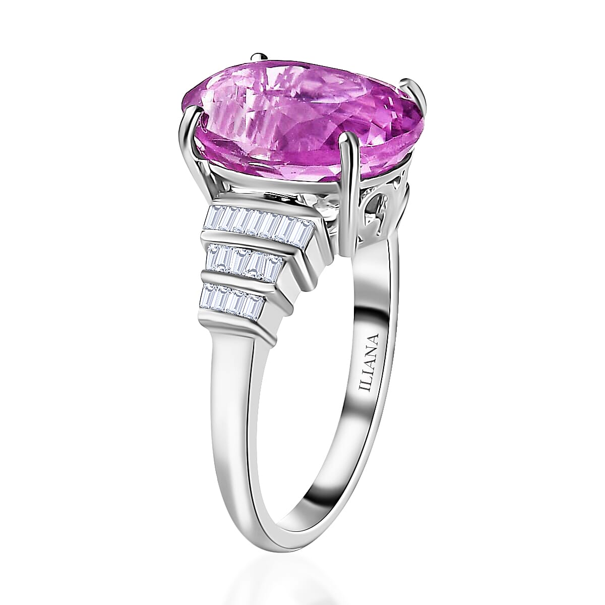 Iliana 18K White Gold AAA Patroke Kunzite and G-H SI Diamond Ring (Size 7.5) 5.90 Grams 7.85 ctw image number 3