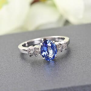 Iliana 18K White Gold AAA Royal Ceylon Sapphire and G-H SI Diamond Ring (Size 8.5) 1.40 ctw