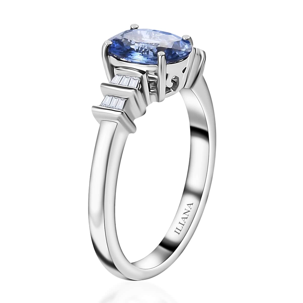 Iliana 18K White Gold AAA Royal Ceylon Sapphire and G-H SI Diamond Ring (Size 9.5) 1.40 ctw image number 3