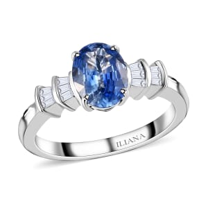 Iliana 18K White Gold AAA Royal Ceylon Sapphire and G-H SI Diamond Ring (Size 11.0) 1.40 ctw