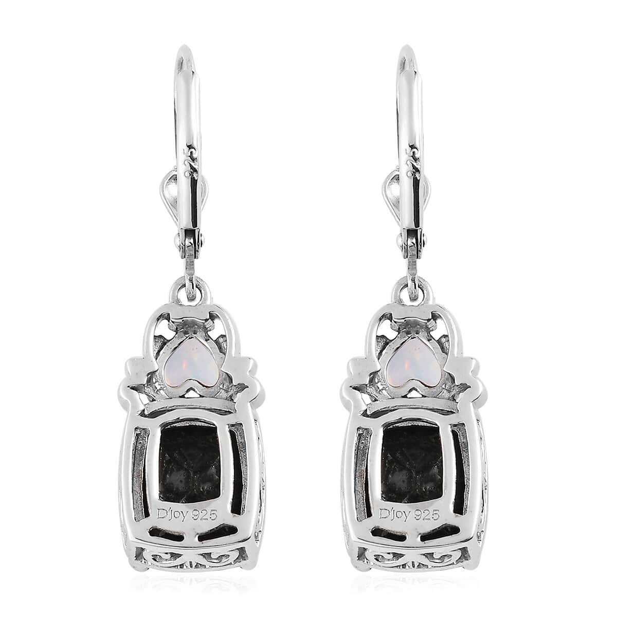 Black Tourmaline and Ethiopian Welo Opal Lever Back Earrings in Platinum Over Sterling Silver 7.60 ctw image number 3