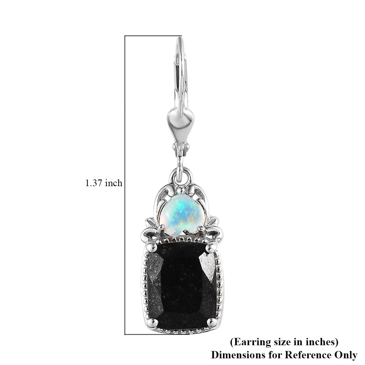 Black Tourmaline and Ethiopian Welo Opal Lever Back Earrings in Platinum Over Sterling Silver 7.60 ctw image number 4