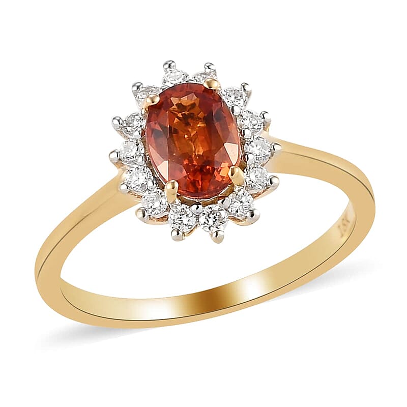 Iliana 18K Yellow Gold AAA Songea Sapphire and G-H SI Diamond Halo Ring (Size 5.5) 1.35 ctw