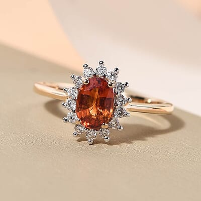 Iliana 18K Yellow Gold AAA Songea Sapphire and G-H SI Diamond Halo Ring (Size 5.5) 1.35 ctw