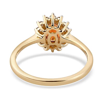 Iliana 18K Yellow Gold AAA Songea Sapphire and G-H SI Diamond Halo Ring (Size 5.5) 1.35 ctw