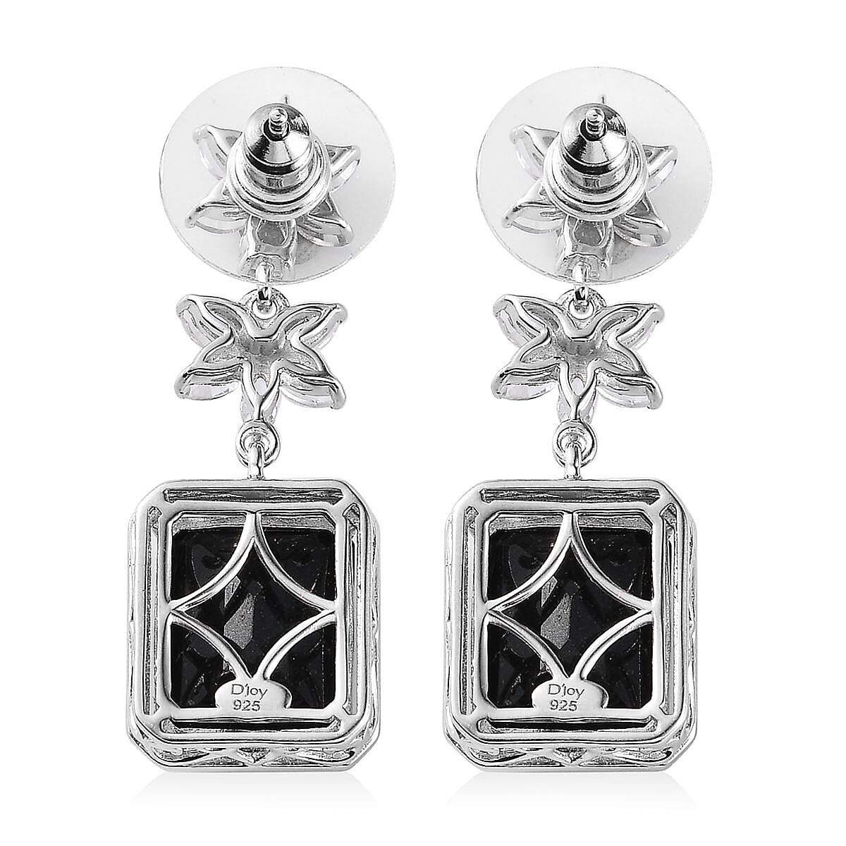 Black Tourmaline and White Topaz Dangle Earrings in Platinum Over Sterling Silver 16.85 ctw image number 3