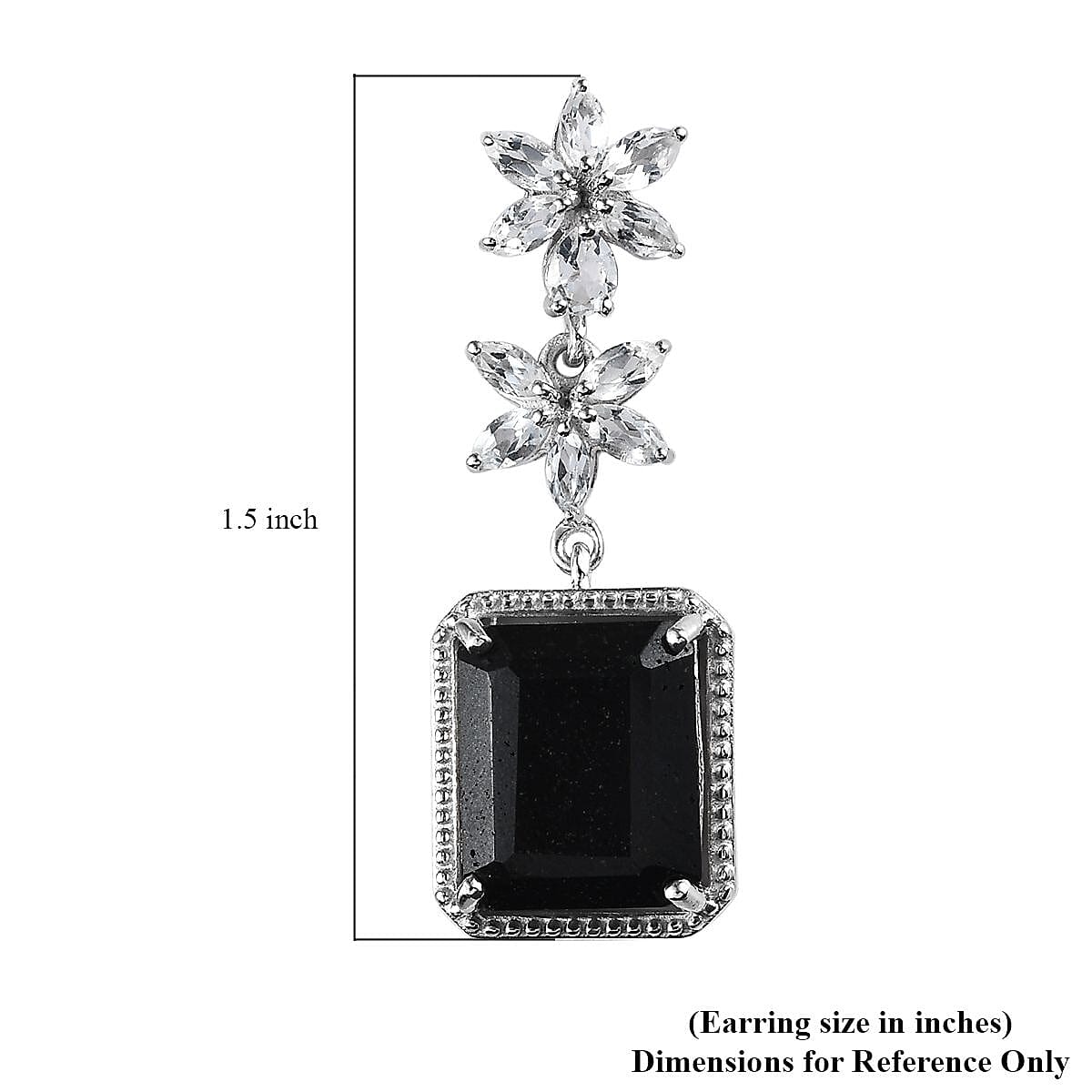 Black Tourmaline and White Topaz Dangle Earrings in Platinum Over Sterling Silver 16.85 ctw image number 4