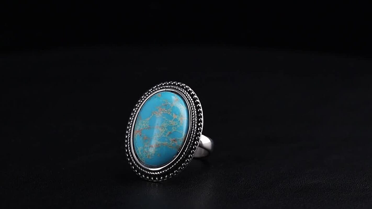 Blue Imperial Jasper Oval Ring in Stainless Steel (Size 10.0) 50.00 ctw