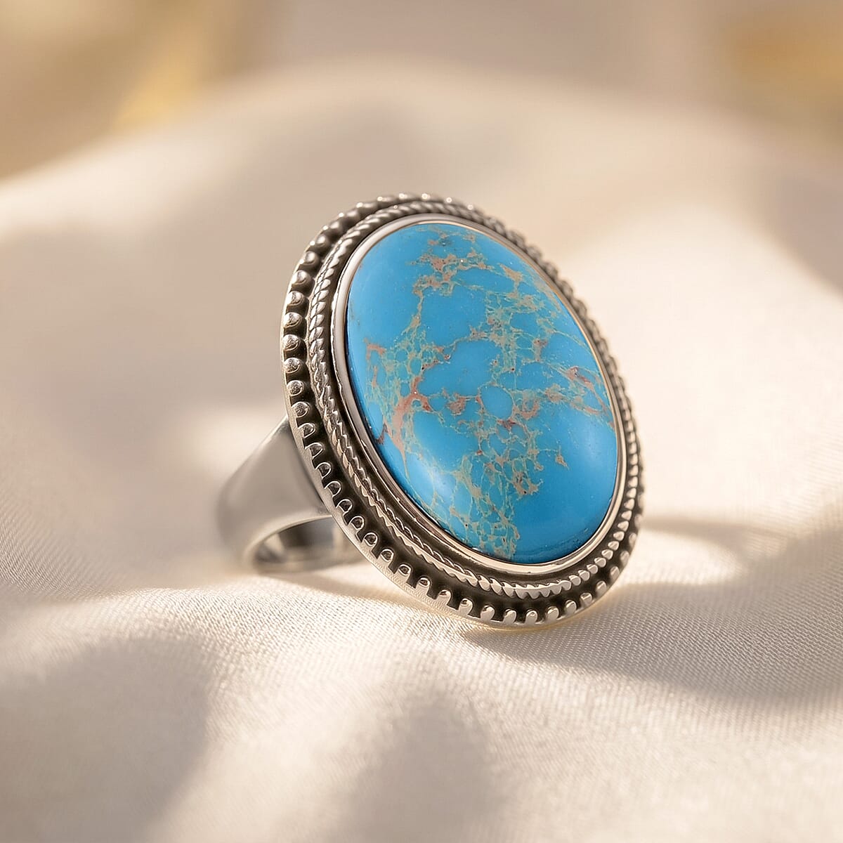 Blue Imperial Jasper 50.00 ctw Oval Ring in Stainless Steel (Size 10.0)