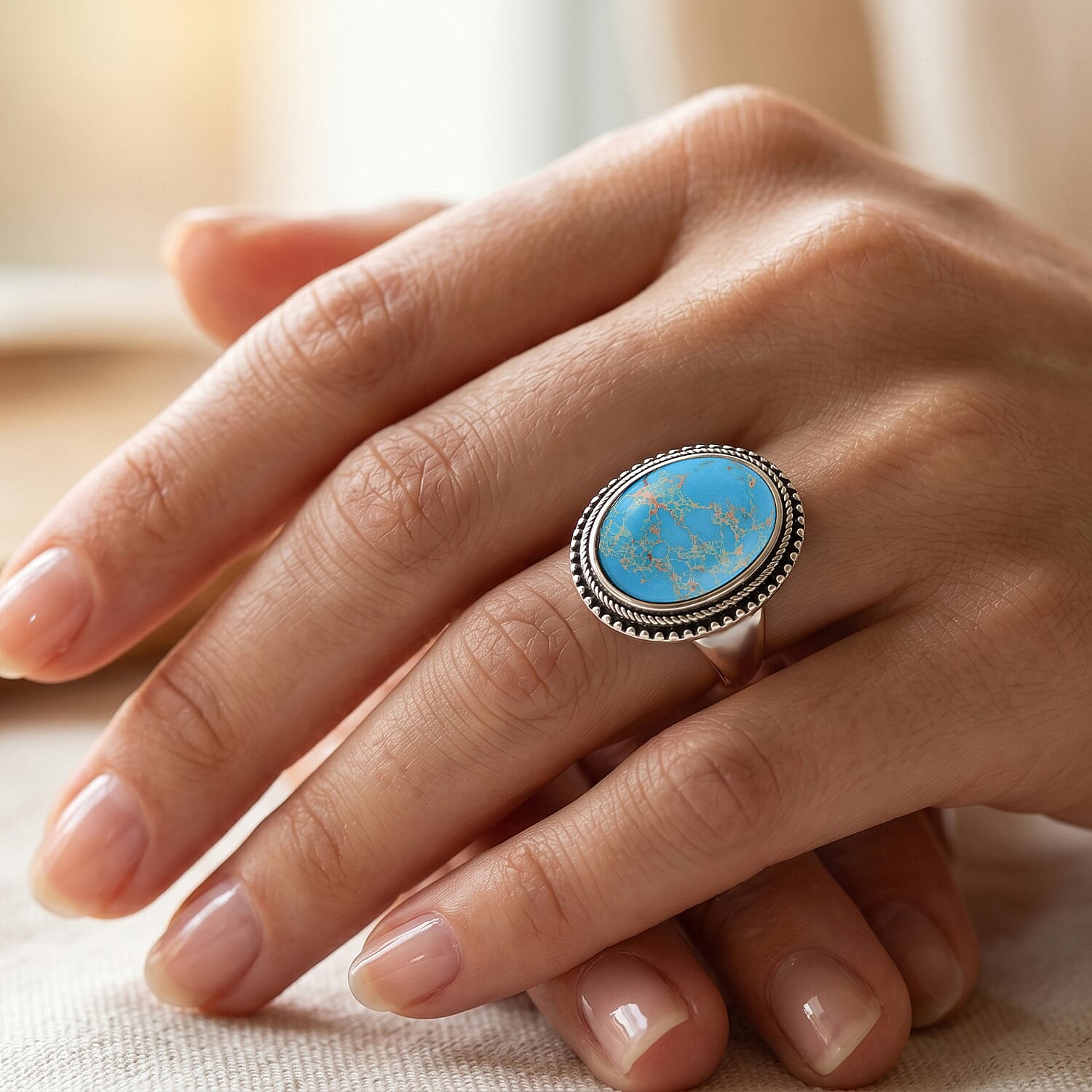 Blue Imperial Jasper 50.00 ctw Oval Ring in Stainless Steel (Size 10.0)