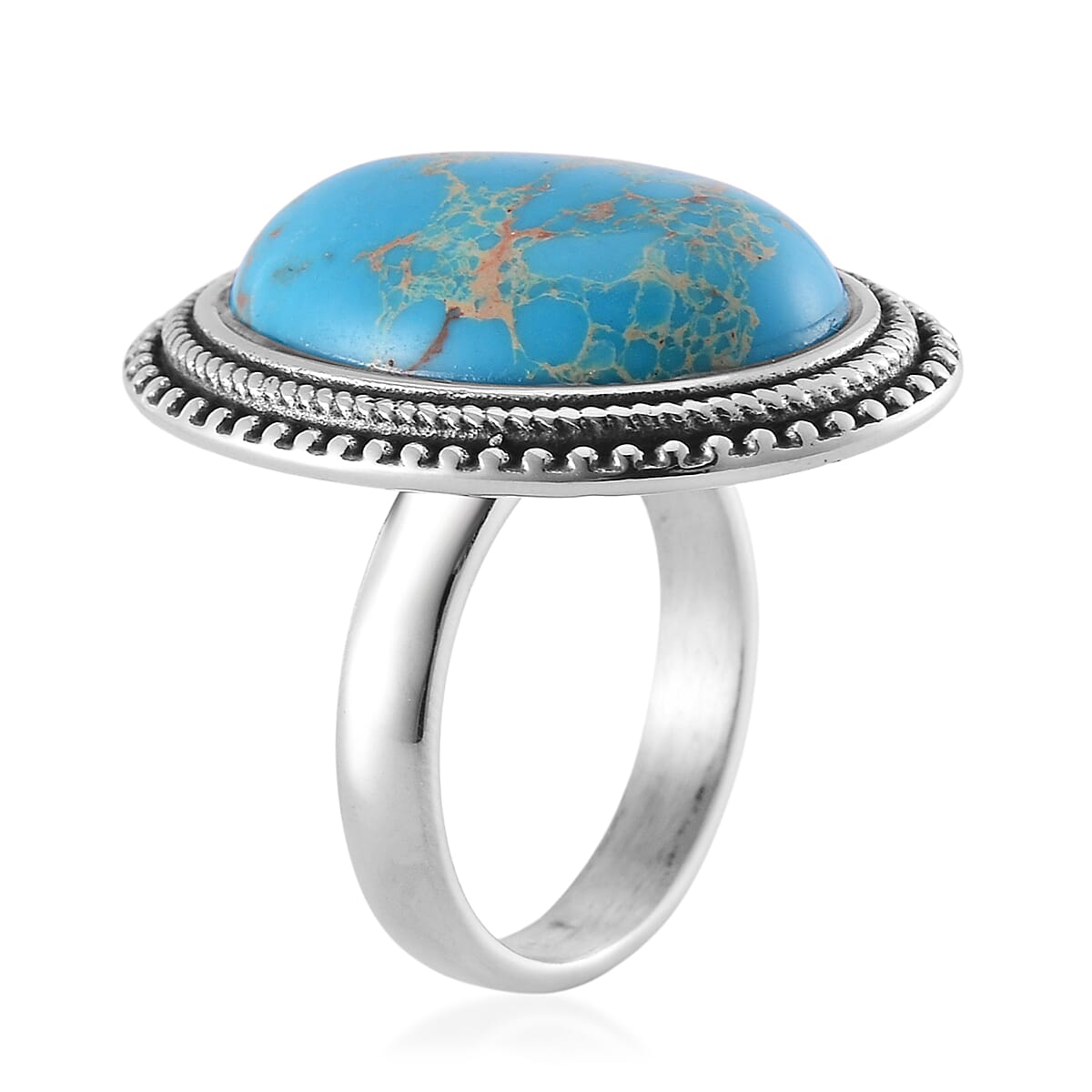 Blue Imperial Jasper 50.00 ctw Oval Ring in Stainless Steel (Size 10.0)