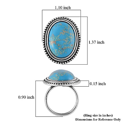 Blue Imperial Jasper 50.00 ctw Oval Ring in Stainless Steel (Size 8.0)