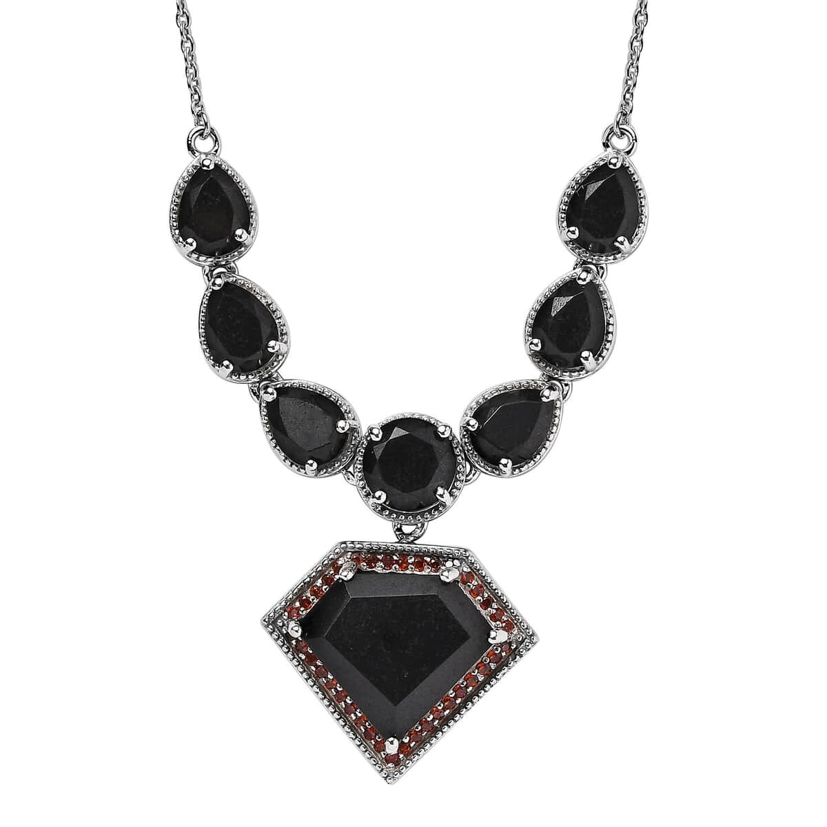 Black Tourmaline and Mozambique Garnet Necklace 18.5 Inches in Platinum Over Sterling Silver 20.65 ctw image number 0