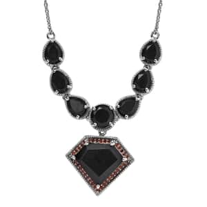 Black Tourmaline and Mozambique Garnet Necklace 18.5 Inches in Platinum Over Sterling Silver 20.65 ctw