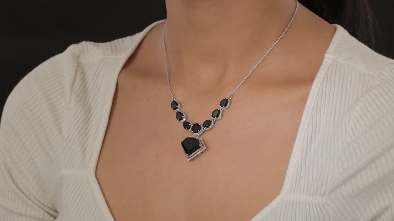 Black Tourmaline and Mozambique Garnet Necklace 18.5 Inches in Platinum Over Sterling Silver 20.65 ctw