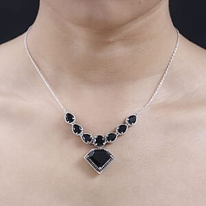 Black Tourmaline and Mozambique Garnet Necklace 18.5 Inches in Platinum Over Sterling Silver 20.65 ctw