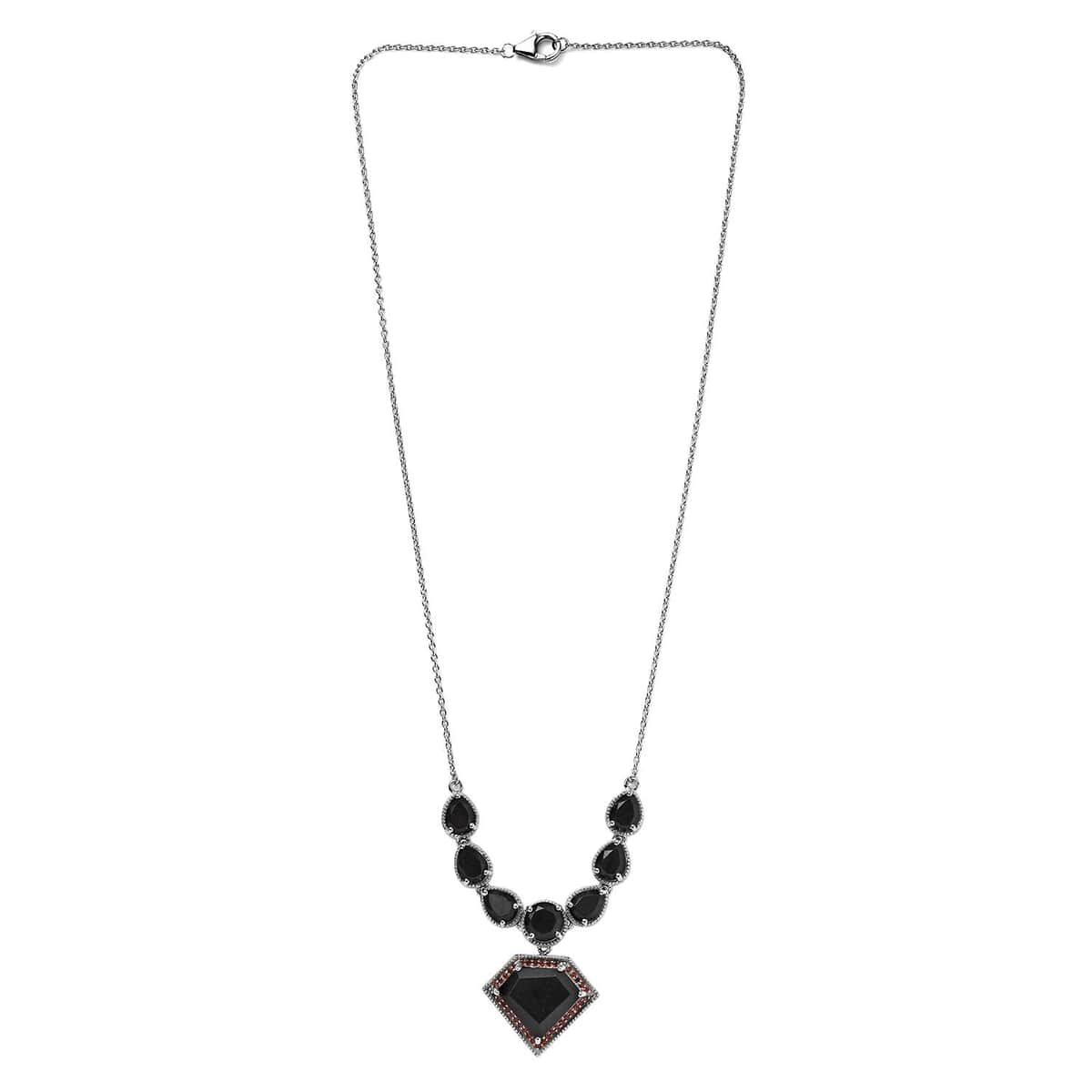 Black Tourmaline and Mozambique Garnet Necklace 18.5 Inches in Platinum Over Sterling Silver 20.65 ctw image number 3