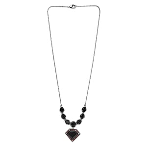 Black Tourmaline and Mozambique Garnet Necklace 18.5 Inches in Platinum Over Sterling Silver 20.65 ctw