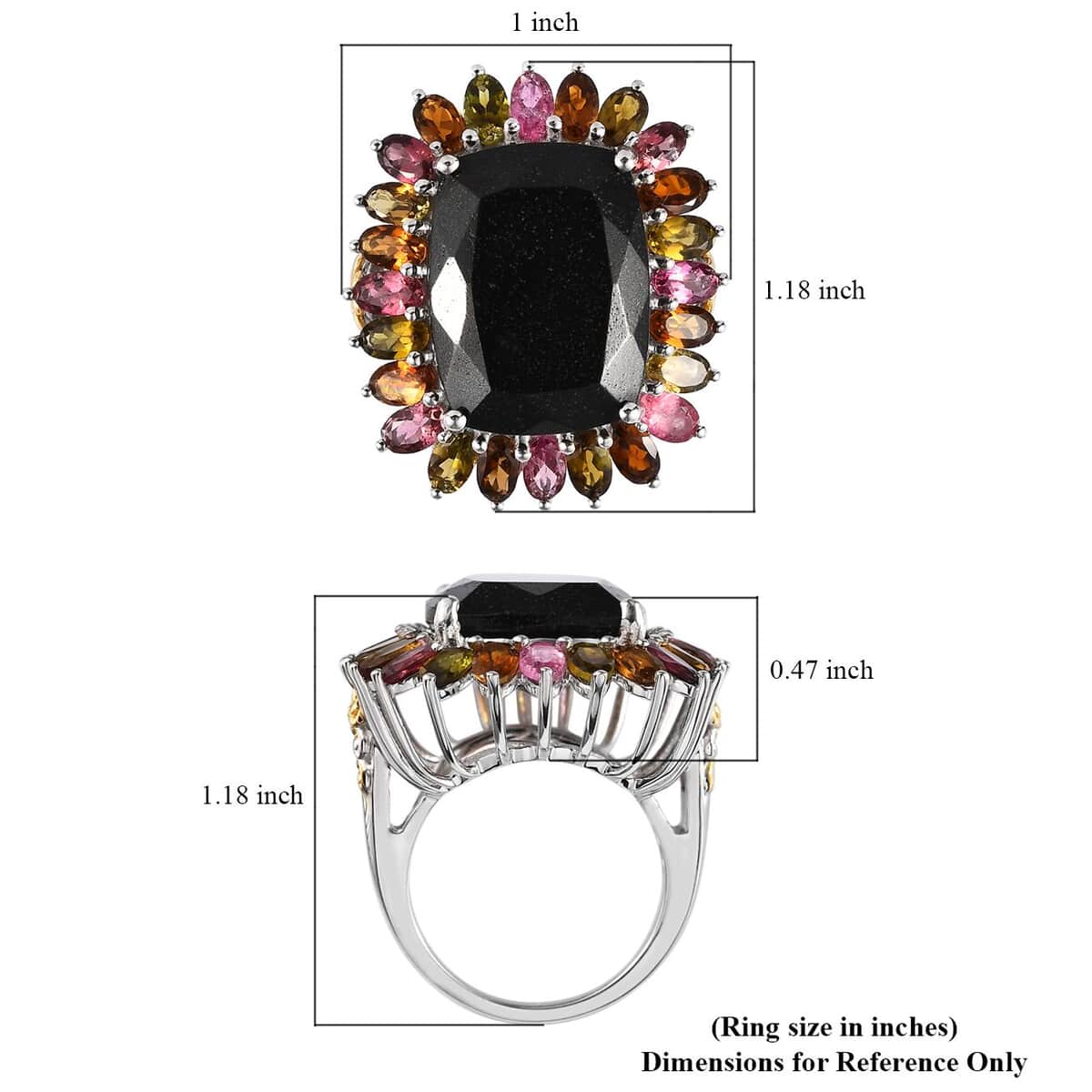 Black Tourmaline and Multi-Tourmaline Floral Ring in Vermeil YG and Platinum Over Sterling Silver (Size 7.0) 26.20 ctw image number 5