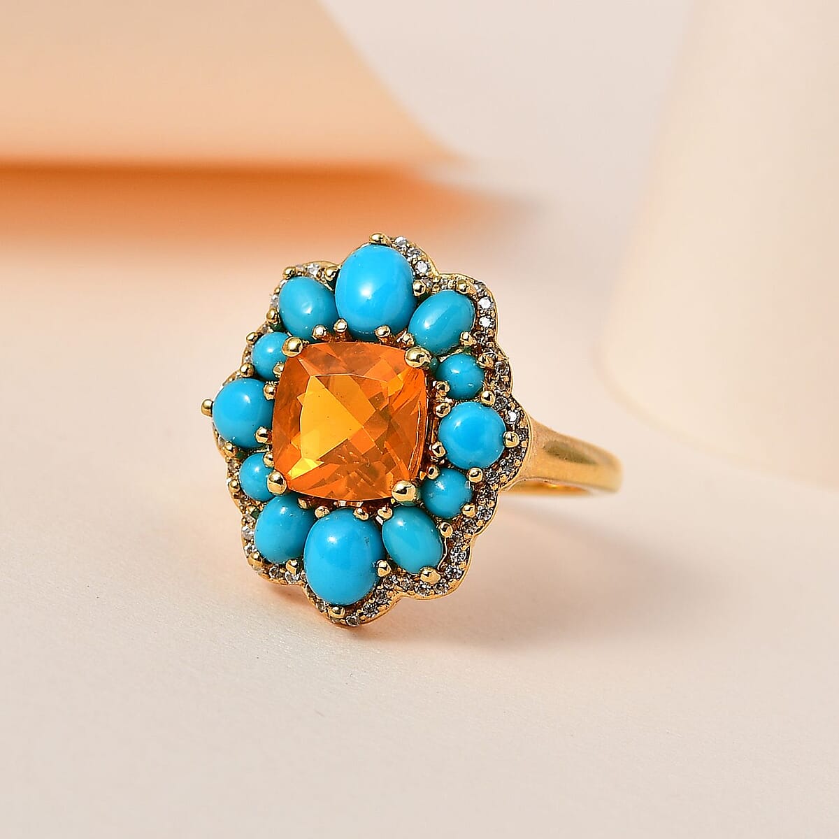 Premium Brazilian Fire Opal, Multi Gemstone Ring in Vermeil YG Over Sterling Silver (Size 10.0) 4.20 ctw image number 1