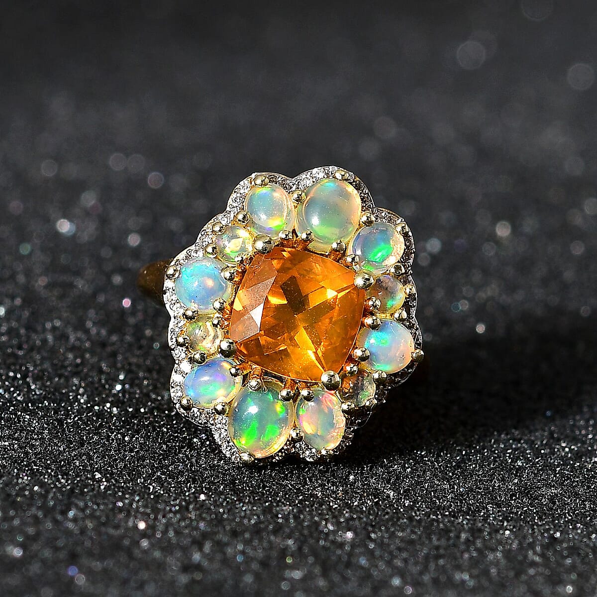 Premium BURITI Fire Opal and Multi Gemstone Floral Ring in Vermeil Yellow Gold Over Sterling Silver (Size 6.0) 3.25 ctw image number 2