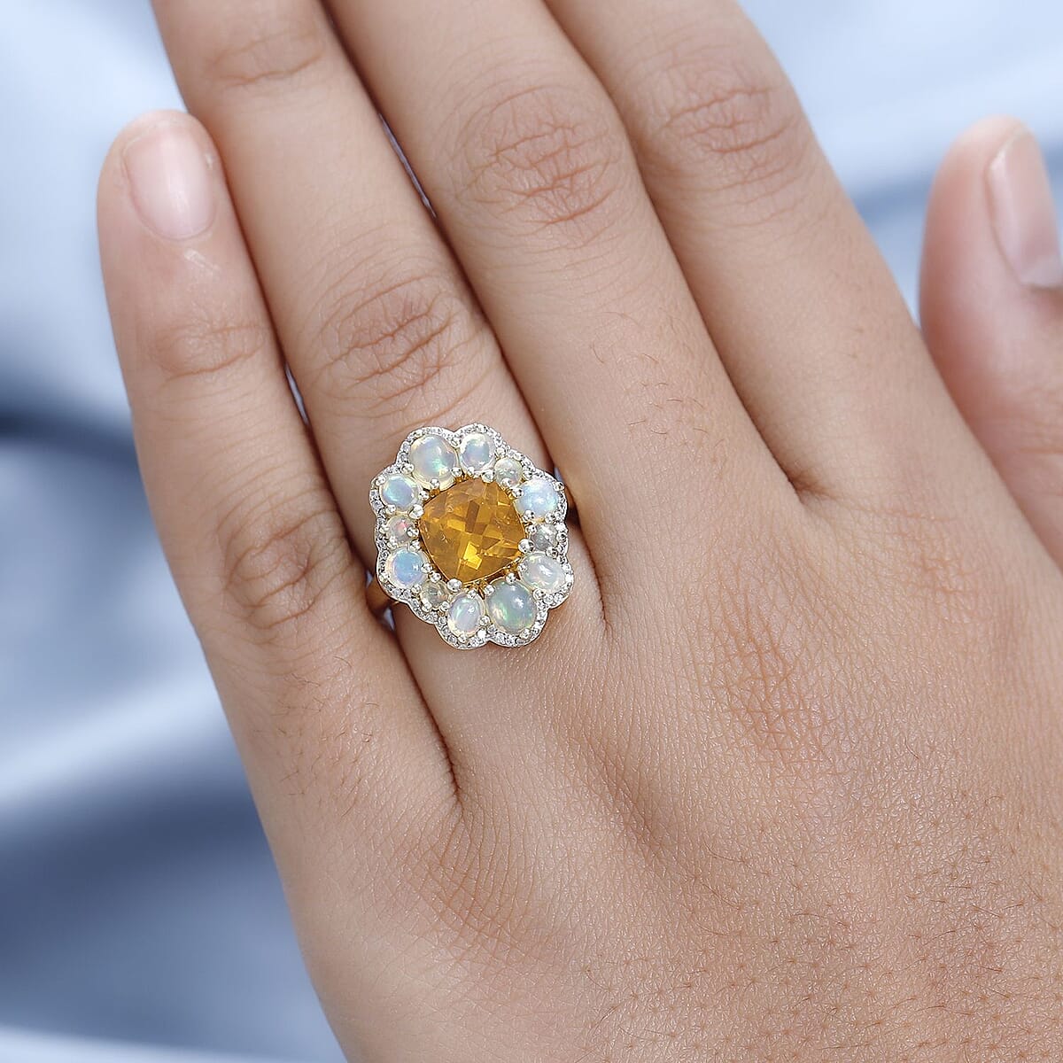 Premium BURITI Fire Opal and Multi Gemstone Floral Ring in Vermeil Yellow Gold Over Sterling Silver (Size 6.0) 3.25 ctw image number 3