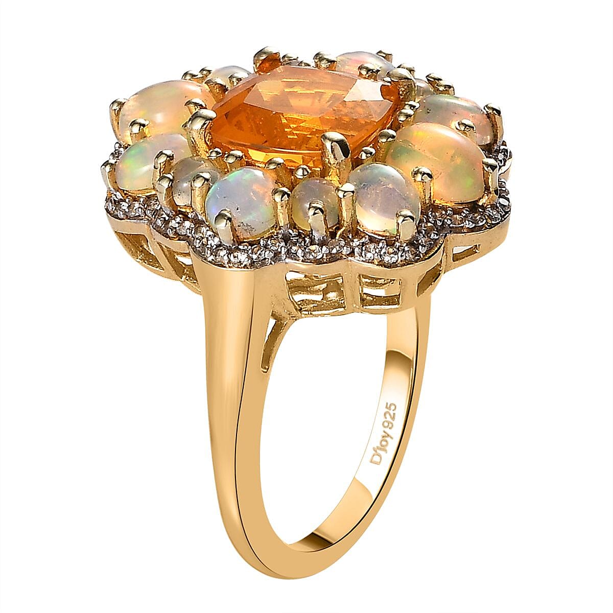 Premium BURITI Fire Opal and Multi Gemstone Floral Ring in Vermeil Yellow Gold Over Sterling Silver (Size 6.0) 3.25 ctw image number 4