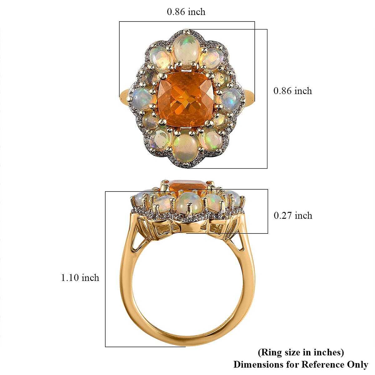 Premium BURITI Fire Opal and Multi Gemstone Floral Ring in Vermeil Yellow Gold Over Sterling Silver (Size 6.0) 3.25 ctw image number 6