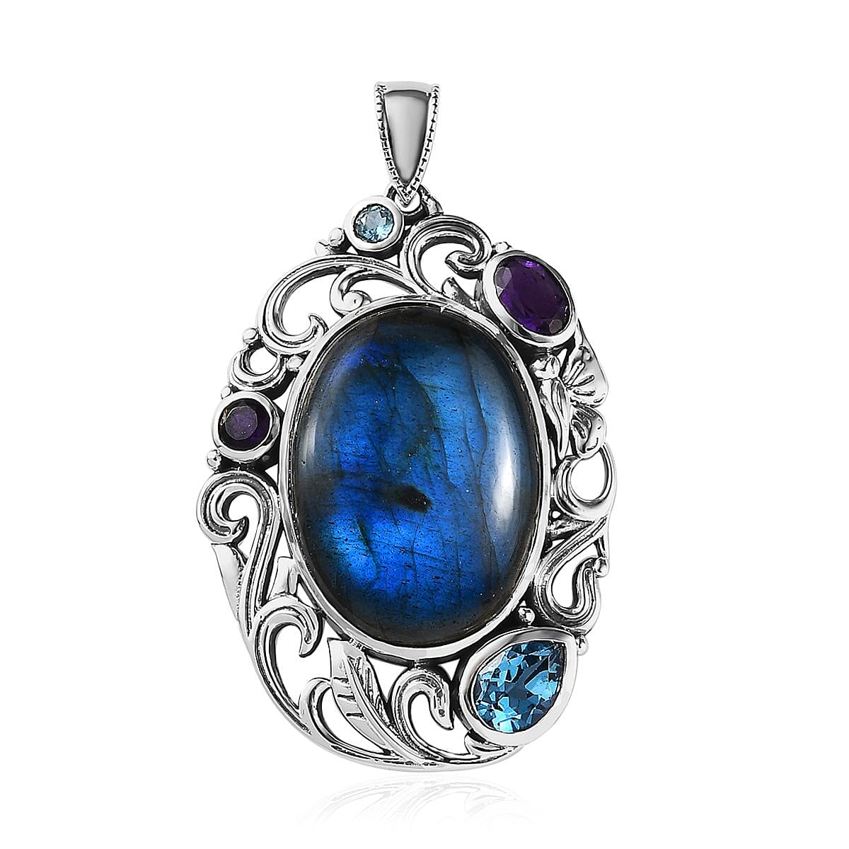 AAA Malagasy Labradorite and Multi Gemstone Pendant without Chain in Sterling Silver 28.10 ctw image number 0
