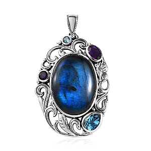 AAA Malagasy Labradorite and Multi Gemstone Pendant without Chain in Sterling Silver 28.10 ctw