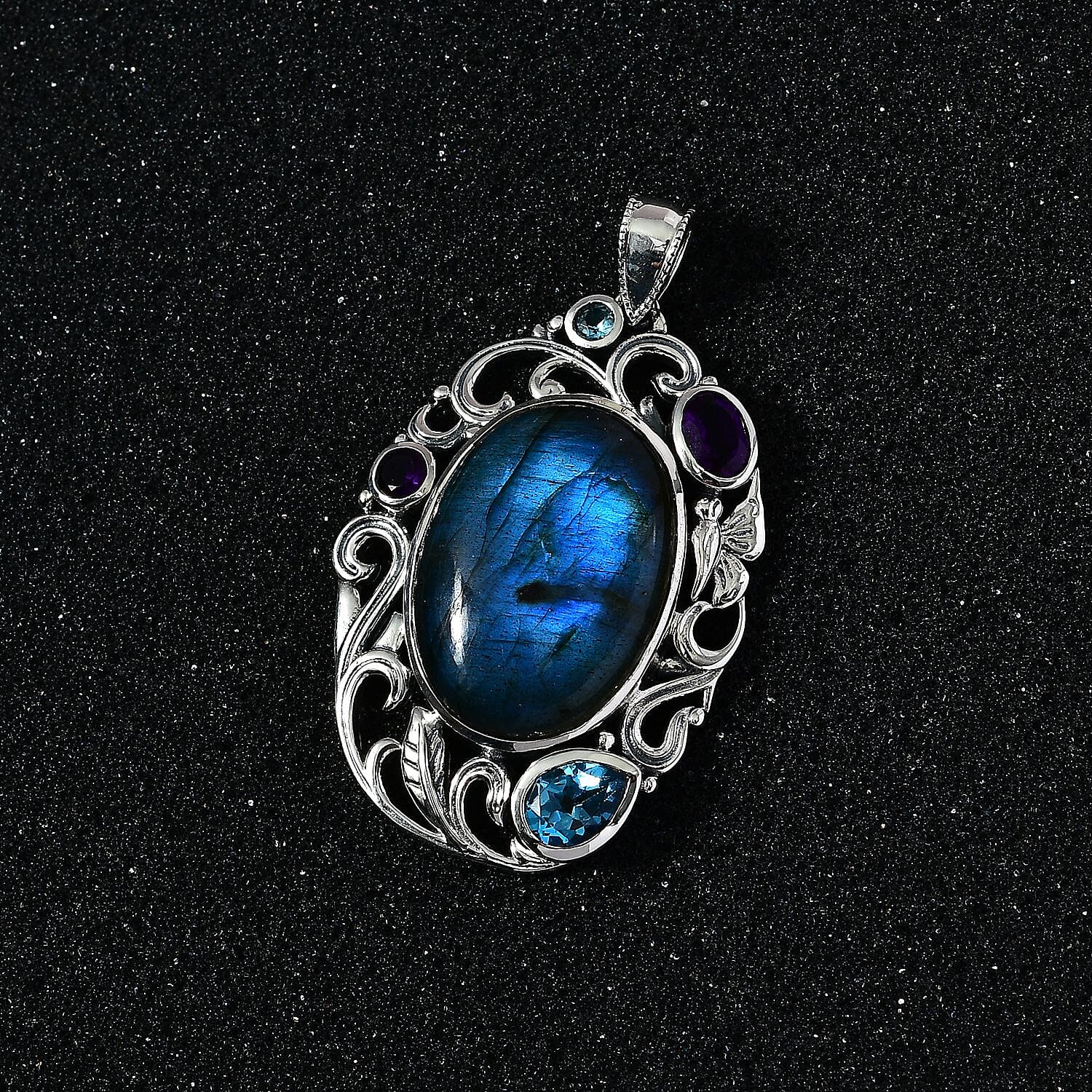 AAA Malagasy Labradorite and Multi Gemstone Pendant without Chain in Sterling Silver 28.10 ctw