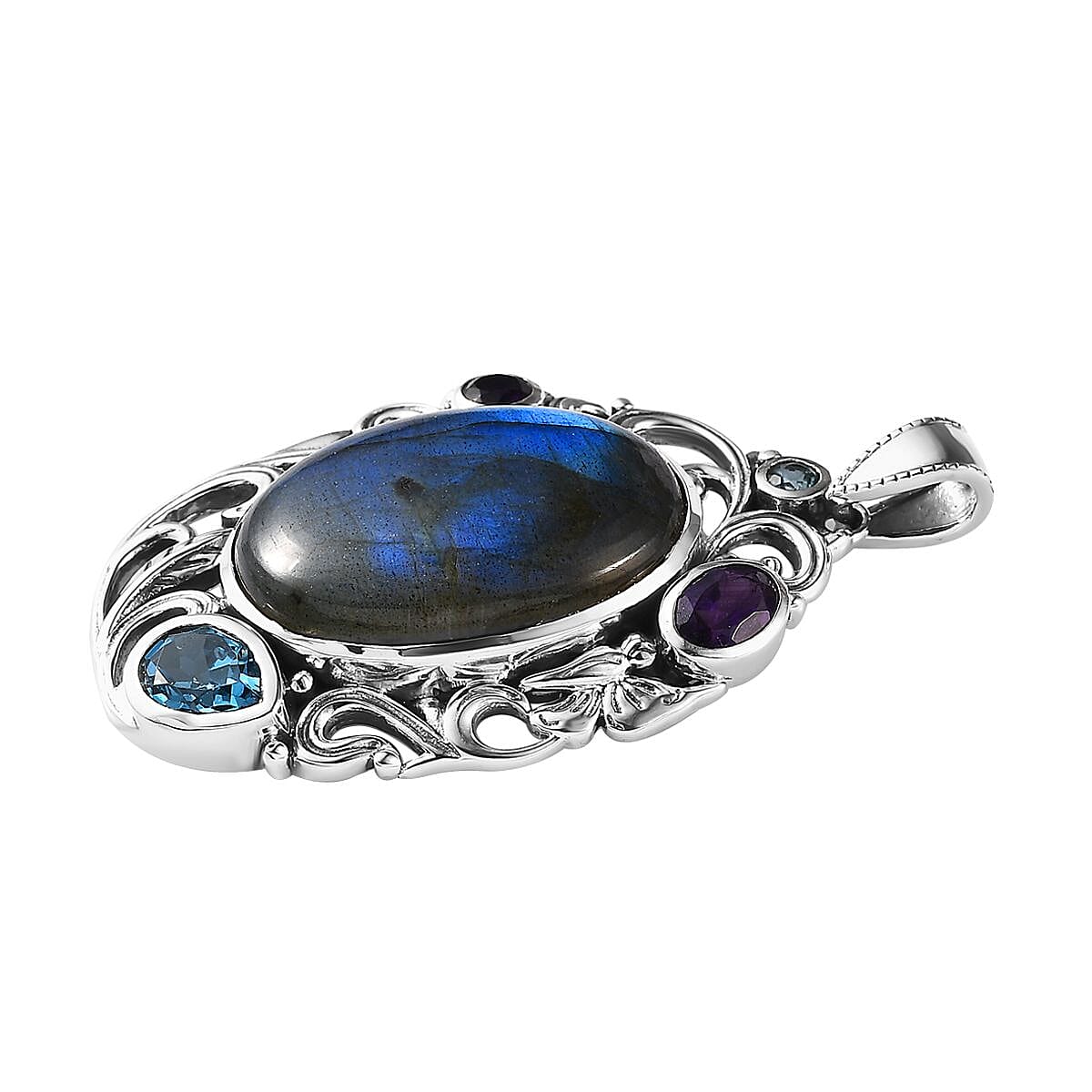 AAA Malagasy Labradorite and Multi Gemstone Pendant without Chain in Sterling Silver 28.10 ctw image number 4