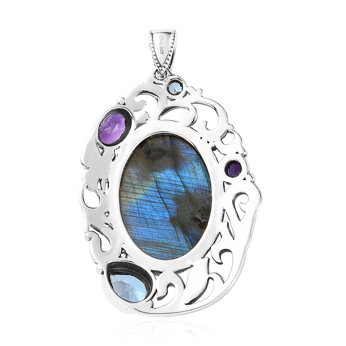 AAA Malagasy Labradorite and Multi Gemstone Pendant without Chain in Sterling Silver 28.10 ctw