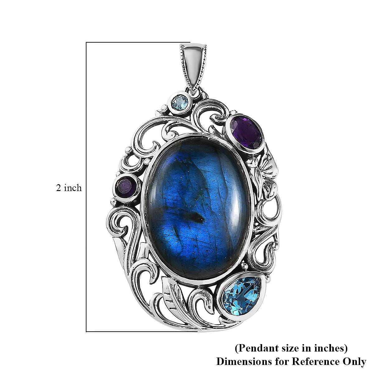 AAA Malagasy Labradorite and Multi Gemstone Pendant without Chain in Sterling Silver 28.10 ctw image number 6