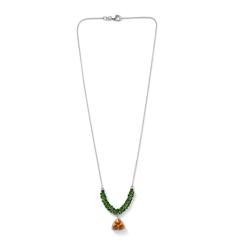 Premium BURITI Fire Opal and Multi Gemstone Necklace 18 Inches in Platinum Over Sterling Silver 5.75 ctw