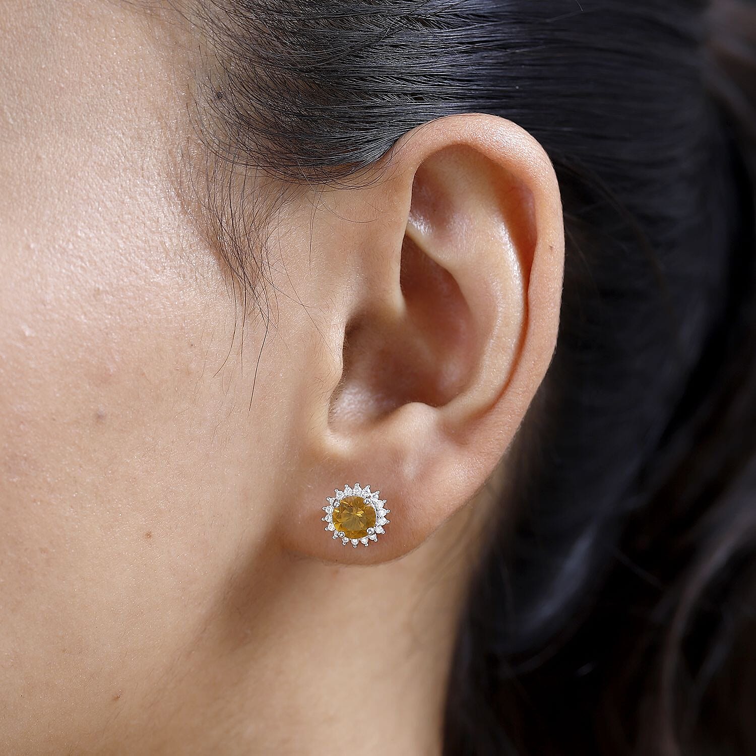 Premium BURITI Fire Opal and Moissanite Sunburst Stud Earrings in Platinum Over Sterling Silver 1.50 ctw