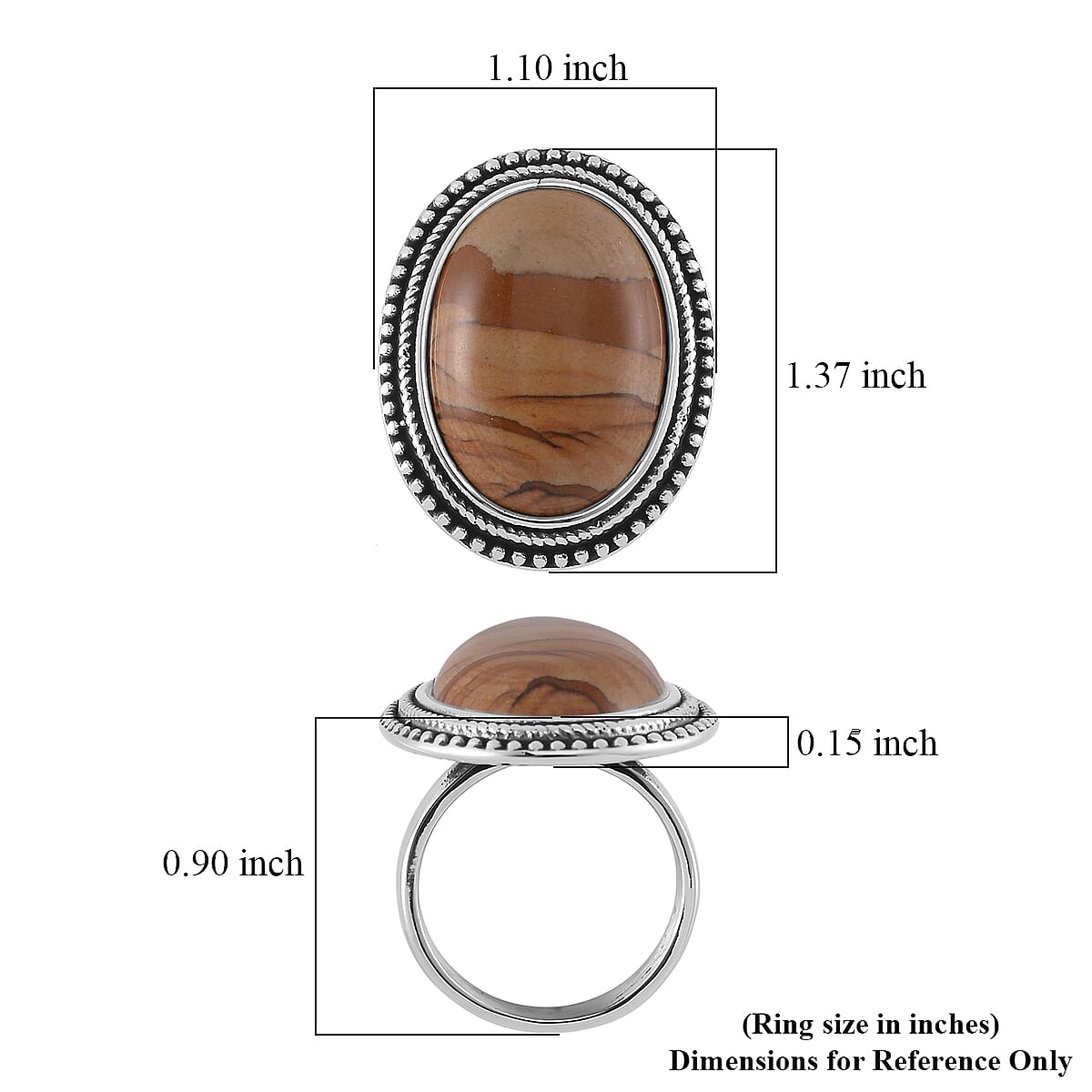 Picture Jasper 50.00 ctw Oval Ring in Stainless Steel (Size 10.0)