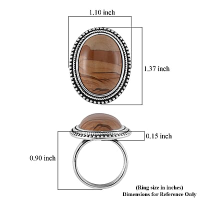 Picture Jasper 50.00 ctw Oval Ring in Stainless Steel (Size 7.0)