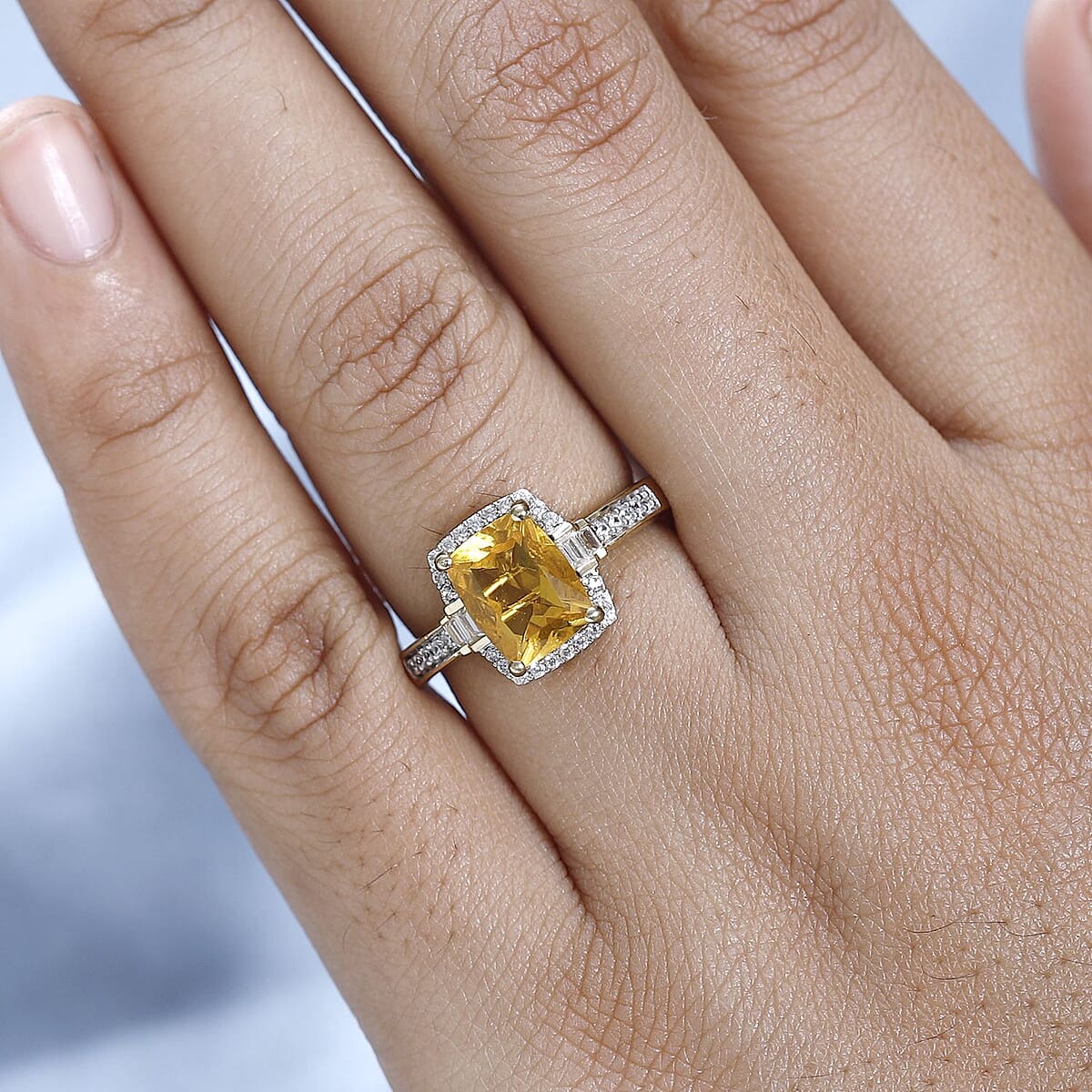Premium Brazilian Fire Opal and White Zircon Ring in Vermeil Yellow Gold Over Sterling Silver 2.10 ctw image number 2