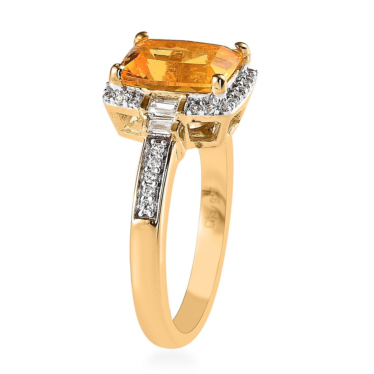 Premium Brazilian Fire Opal and White Zircon Ring in Vermeil Yellow Gold Over Sterling Silver 2.10 ctw image number 3