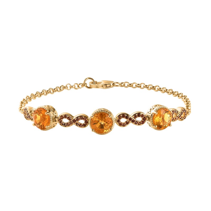 Premium BURITI Fire Opal and Brown Zircon Bracelet in Vermeil Yellow Gold Over Sterling Silver (7.25 In) 3.00 ctw