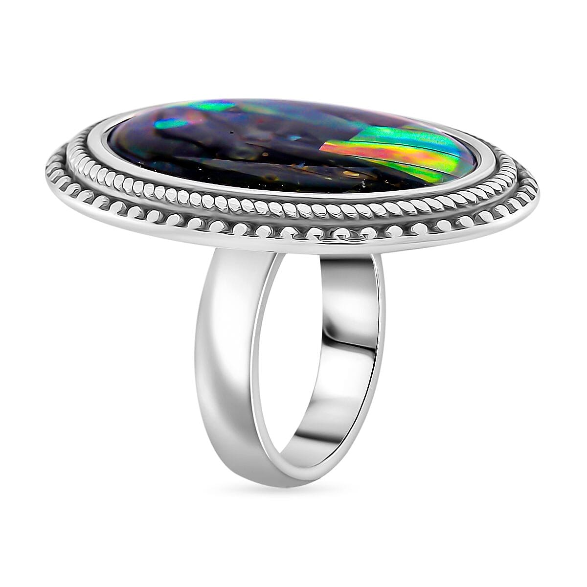Abalone Shell Oval Ring in Stainless Steel (Size 6.0) image number 3