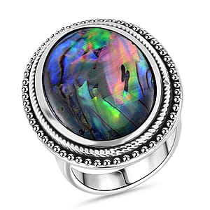 Abalone Shell Oval Ring in Stainless Steel (Size 8.0)