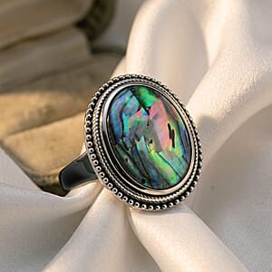 Abalone Shell Oval Ring in Stainless Steel (Size 8.0)