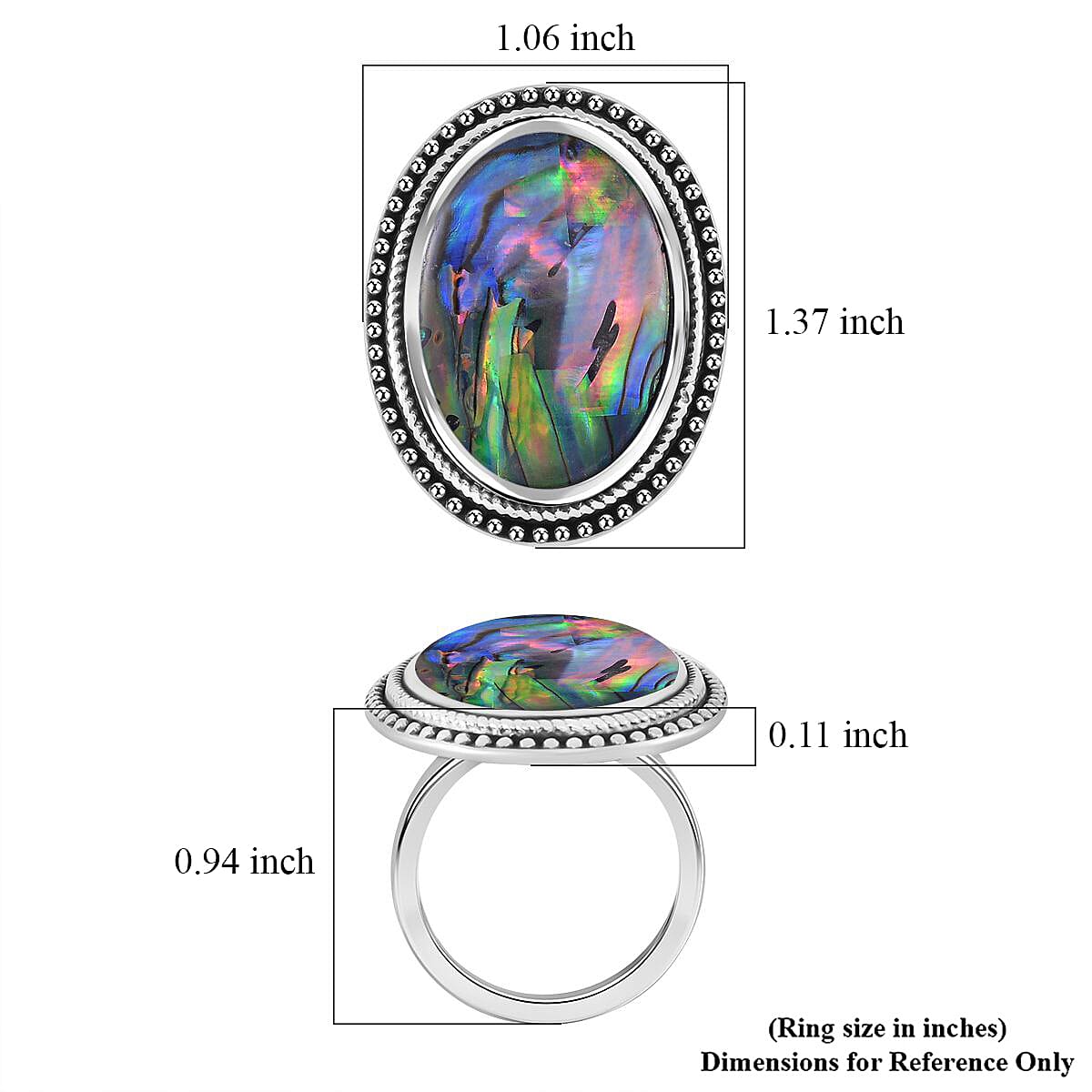 Abalone Shell Oval Ring in Stainless Steel (Size 8.0) image number 5