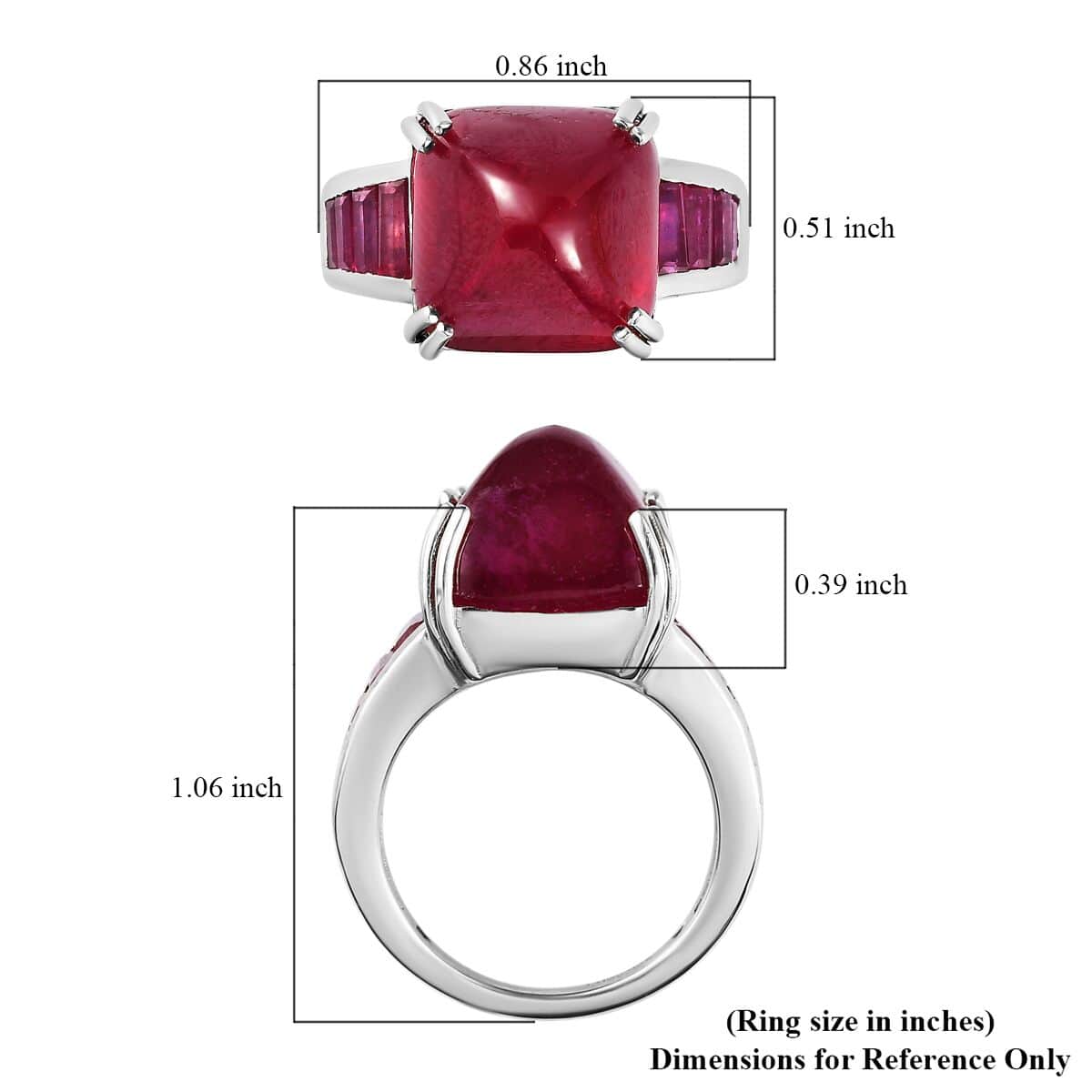 Sugarloaf Niassa Ruby (FF) Ring in Platinum Over Sterling Silver (Size 10.0) 17.00 ctw image number 5