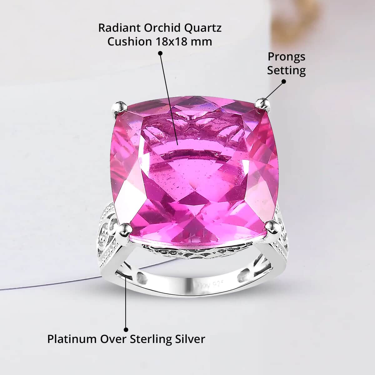 Radiant Orchid Quartz (Triplet) Solitaire Ring in Platinum Over Sterling Silver (Size 7.0) 24.15 ctw image number 4