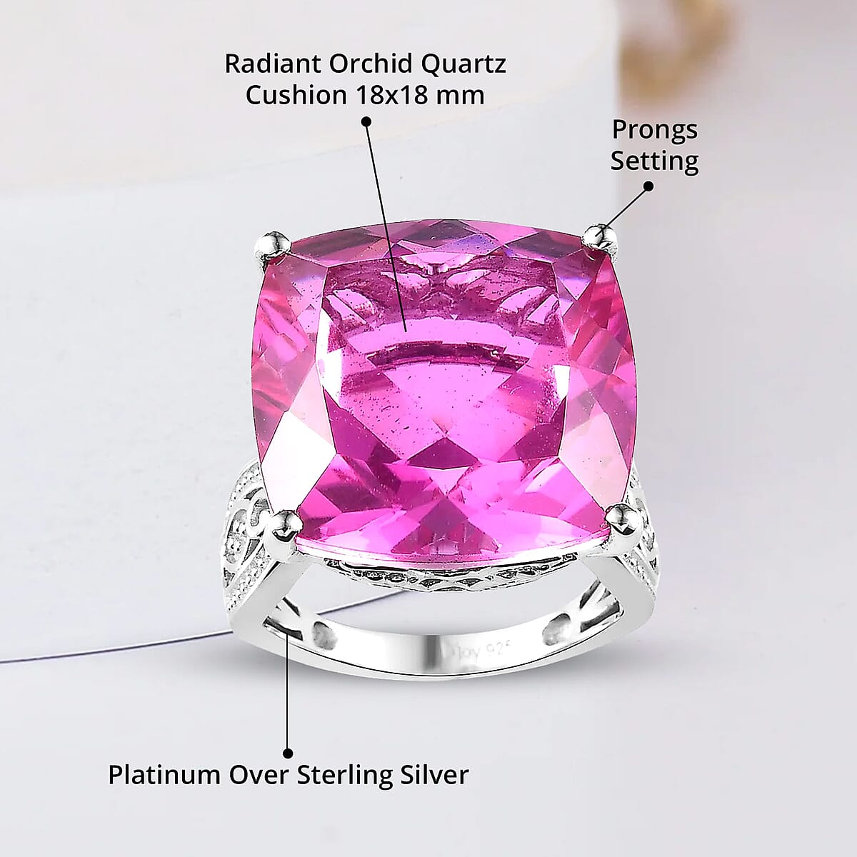 Radiant Orchid Quartz (Triplet) Solitaire Ring in Platinum Over Sterling Silver (Size 9.0) 24.15 ctw image number 4