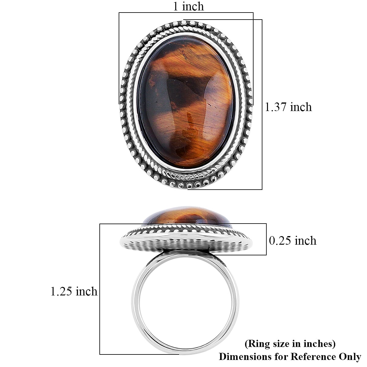 Yellow Tigers Eye 50.00 ctw Oval Ring in Stainless Steel (Size 6.0)