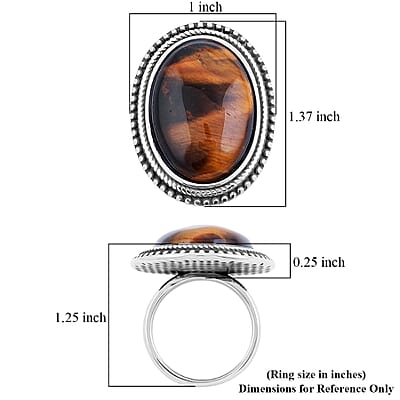 Yellow Tigers Eye 50.00 ctw Oval Ring in Stainless Steel (Size 6.0)